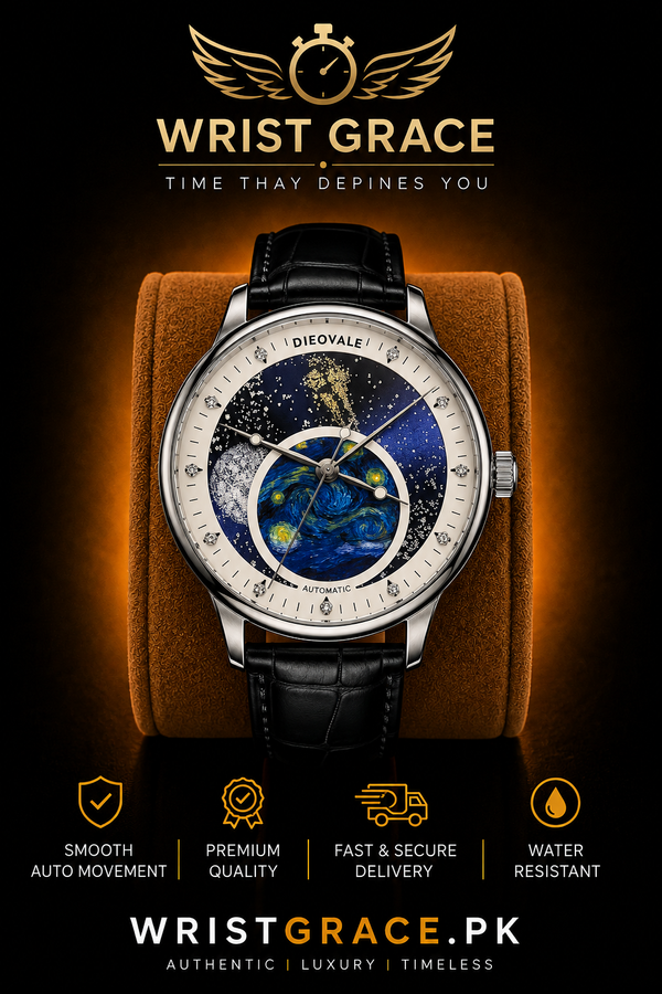 Dieovale Automatic Watch for Men – Luxury Starry Night Dial | Black Leather Strap